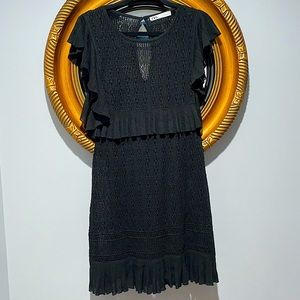 Zara black knit ruffle mini dress